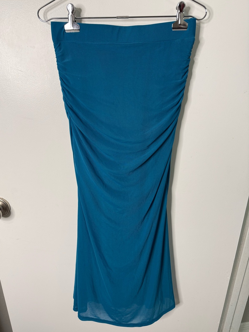 PrettyGarden Teal Blue Ruched Mesh Midi Skirt Y2K Mermaid Maxi